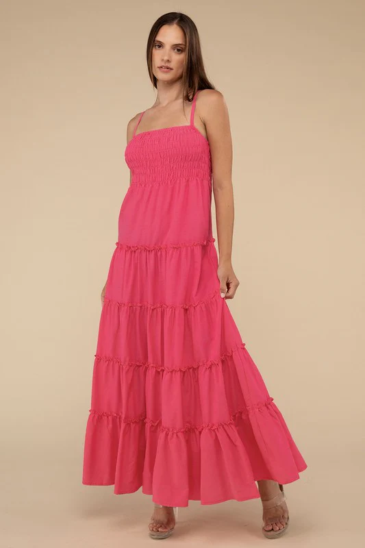 Woven Smocked Top Tiered Cami Maxi Dress