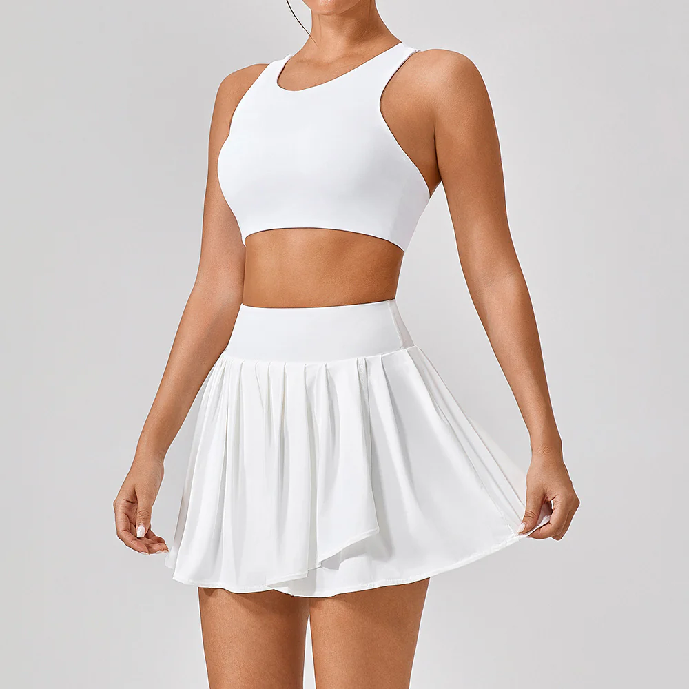 Running set women slim stretch yoga fitness pleated skirt
